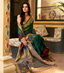 Multi Colour Handloom Kanchipuram Silk Saree With Stripes-KA14806