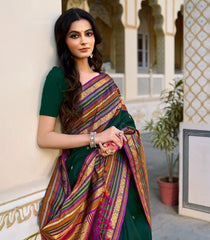 Bottle Green Handloom Kanchipuram Silk Saree With Annam Chakaram Buttas-KA13873