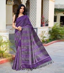 Dark Purple Handloom Half & Half Kanchipuram Silk Saree With Floral Motifs-KA14810