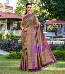 Magenta Handloom Kanchipuram Silk Saree With Zari Stripes-KA14811