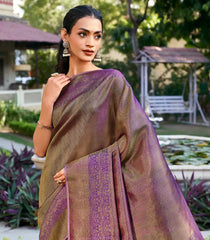 Magenta Handloom Kanchipuram Silk Saree With Zari Stripes-KA14811