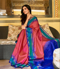 Hot Pink Handloom Korvai Kanchipuram Silk Saree With Kamalam Buttas-KA14802