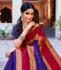 Purple Handloom Korvai Kanchipuram Silk Saree With Buttas & Contrast Border-KA13341