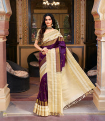 Magenta Handloom Korvai Kanchipuram Silk Saree With Floral Buttas-KA13926