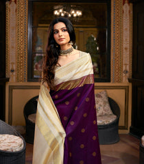 Magenta Handloom Korvai Kanchipuram Silk Saree With Floral Buttas-KA13926