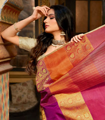 Multi Colour Handloom Kanchipuram Silk Saree With Checks & Annam Motifs-KA14873