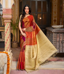 Multi Colour Handloom Kanchipuram Silk Saree With Checks & Annam Motifs-KA14873