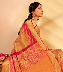 Red Handloom Kanchipuram Silk Saree With Temple Zari Border-KA15324