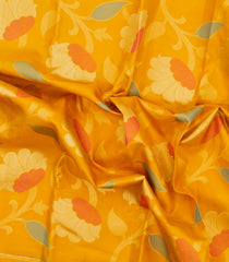 Mustard Handloom Kanchipuram Silk Saree With Meena Floral Motifs-KA15755