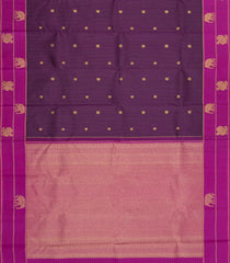Dark Purple Handloom Kanchipuram Silk Saree With Stripes & Buttas-KA15296