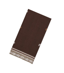 Dark Brown Handloom Bengal Cotton Saree With Floral Buttas-BG1681