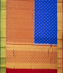 Blue & Crimson Mysore Crepe Half & Half Silk Saree With Floral Motifs