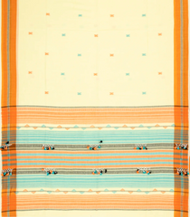 Cream Handloom Bengal Cotton Saree With Cross Buttas -BG1456