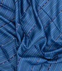 Blue Printed Tussar Silk Saree With Stripes & Printed Pallu-TU3647