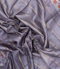 Grey Printed Synthetic Dola Silk Saree With Zari Stripes & Border -SY0363