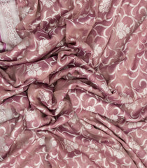 Dusty Pink Handwoven Banarasi Khadi Georgette Tissue Saree With Floral Motifs-BE1733