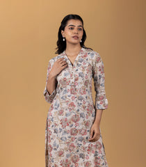 Off-White Floral Printed Kurta-KR0870