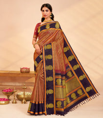 Rust Handloom Kanchipuram Silk Saree With Annam Motifs-KA15639