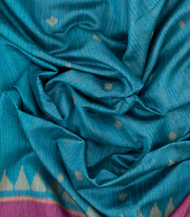 Cyan Woven Synthetic Dupion Saree With Floral Motifs & Contrast Border-BL4474