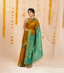 Oil Mustard Handloom Silk Cotton Saree With Checks & Buttas-SC3884