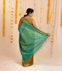 Oil Mustard Handloom Silk Cotton Saree With Checks & Buttas-SC3884
