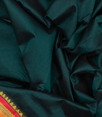 Bottle Green Handloom 9 Yards Korvai Silk Cotton Saree With Contrast Border-SC3786