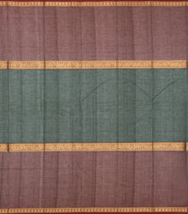 Bottle Green Handloom Muppagam Kanchi Cotton Saree With Checks & Contrast Border-KC1646