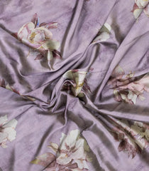 Lavender Printed Synthetic Tussar With Contrast Zari Border-SY0280