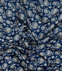 Indigo Printed Chanderi Cotton Saree With Zari Border-CC1551