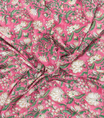 Baby Pink Printed Jaipur Cotton Saree With Floral Motifs-JC1952