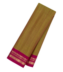 Olive Green Handloom Gadwal Silk Cotton Saree With Contrast Border-GA0484