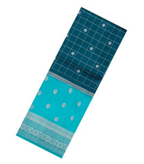 Teal Woven Banarasi Poona Silk Saree With Checks & Buttas-BP1020