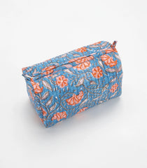 Blue Cotton Bagru Printed Toiletry Bag With Zipper-ACS1078