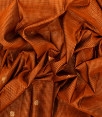 Rust Handloom Kanchipuram Silk Saree With Checks & Buttas-KA14671