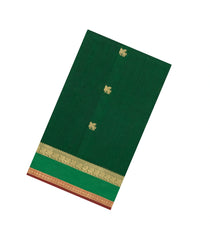 Dark Green Handloom Silk Cotton Saree With Horse Buttas-SC4033