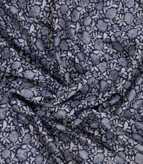 Indigo Printed Chanderi Cotton Saree With Floral Motifs & Sequin Work-CC1425