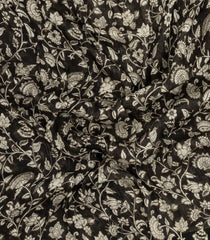 Black Woven Linen Saree With Printed Floral Vine Motifs -LI0648
