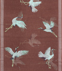 Brown Printed Synthetics Linen Saree With Zari Border-BL5332