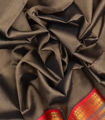 Dark Grey Handloom 9 Yards Korvai Silk Cotton Saree With Contrast Border-SC3748