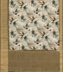 Beige Woven Synthetic Viscose Saree With Printed Floral Motifs-BL4925