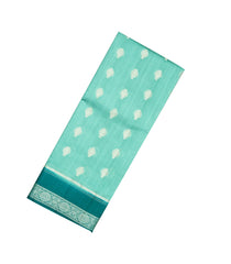 Aquamarine Woven Dupion Silk Saree With Floral Motifs & Contrast Border-DS0538