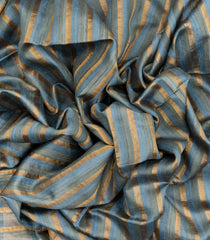 Grey Handloom Tussar Silk Saree With Stripes & Embroidered Pallu-TU2823