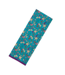 Cyan Printed Pure Satin Silk Saree With Floral Motifs-PS0956