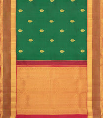 Dark Green Handloom Korvai Kanchipuram Silk Saree With Zari Buttas-KA16718