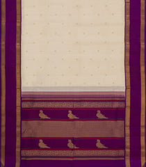 Cream Handloom Korvai Kanchipuram Silk Saree With Zari Buttas-KA16673
