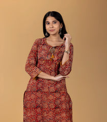 Red Kalamkari Inspired Printed Floral Kurta-KR0838