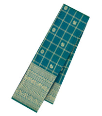 Teal Handloom Kanchipuram Silk Saree With Zari Checks & Buttas-KA16334