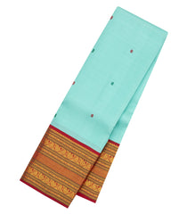 Turquoise Handloom Korvai Kanchipuram Silk Saree With Buttas & Contrast Border -KA15771