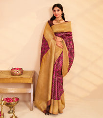 Maroon Handloom Kanchipuram Silk Saree With Floral Motifs-KA15638