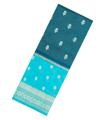 Teal Woven Banarasi Poona Silk Saree With Checks & Buttas-BP1010